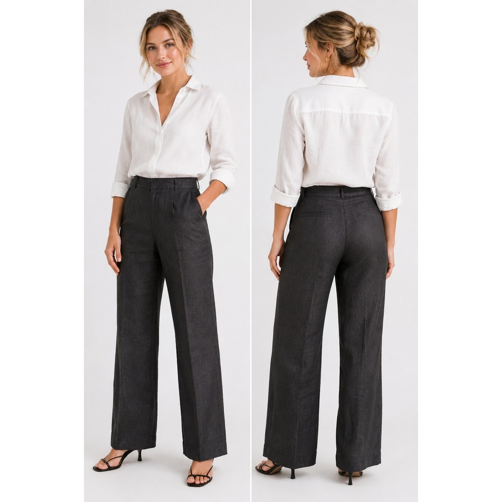 Lauren Ralph Lauren Pants Womens 6P Black 100% Linen Straight Leg Trousers